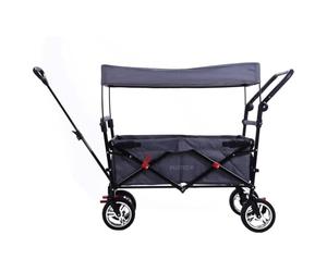 FUXLIFE Foldable handcart FX-CT700 Grey - foldable handcart for excursions & everyday use - padded seat area - with brakes - height-adjustable handle - space-saving folding handcart