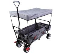 FUXLIFE FX-CT350 | Lightweight Foldable Kids Wagon, 12 kg Folding Wagon with Sun Canopy, Parking Brake, Rear Storage Bag, Compact Utility Cart for Children & Luggage | Grey