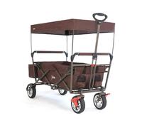 FUXLIFE FX-CT500 | Foldable Kids Wagon with Sun Canopy, Children's Pull Along Wagon with Padded Seat, Heavy Duty Folding Wagon, Compact Utility Cart with Rear Pocket | Brown