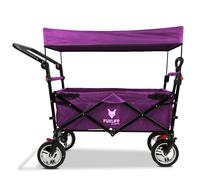FUXTEC Folding Wagon for Kids to Sit In - Hand Cart, Garden Trolley, Stroller, Outdoor Transport, Fishing, Hiking, Removable Canopy, Push Handle/Pull Rod, Dual Brake System - CT700 Purple
