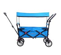 FUXLIFE FX-CT700 | Foldable Wagon with Brakes & Seat, Heavy Duty Folding Garden Cart, Height-Adjustable Handle, Compact Utility Wagon for Camping, Beach, Shopping, Festivals & Outdoor Use | Blue
