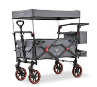 FUXTEC folding/foldable wagon - hand cart - garden trolley - carriage of children - outdoor - transport - hard ground - hiking trail - removable canopy - interior extension - rear bag - CT850 Grey