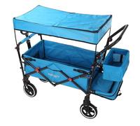 FUXLIFE FX-CT850 | Comfort Foldable Kids Wagon with Sun Canopy, Sprung Wheels, Extended Padded Seat, Heavy Duty Folding Wagon with Rear Storage Bag | Blue