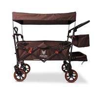FUXLIFE FX-CT850 | Comfort Foldable Kids Wagon with Sun Canopy, Sprung Wheels, Extended Padded Seat, Heavy Duty Folding Wagon with Rear Storage Bag | Brown