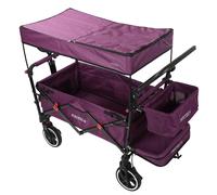 FUXTEC Wagon for Kids to Sit In - Folding Stroller Wagon, Removable Canopy, 5-Point Harness, Portable Push Pull Cart, Garden Trolley, Outdoor Transport, Adjustable Handle - CT850