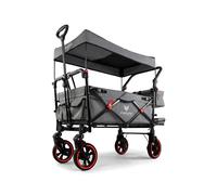 FUXTEC folding/foldable wagon - hand cart - garden trolley - carriage of children - outdoor - transport - hard ground - hiking trail - removable canopy - interior extension - rear bag - CT850 Grey