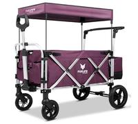 FUXLIFE FX-CTL900 Premium Folding Wagon for Kids - Foldable Handcart with Sun Canopy, Padded Interior, 5-Point Safety Harnesses, Suspension Wheels & Cool Bag - Purple