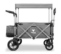FUXLIFE FX-CTL900 Premium Folding Wagon for Kids - Foldable Handcart with Sun Canopy, Padded Interior, 5-Point Safety Harnesses, Suspension Wheels & Cool Bag - Grey