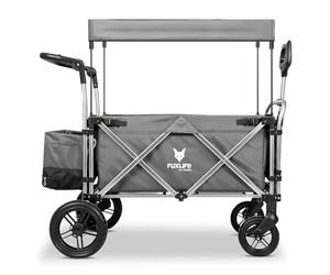 FUXLIFE FX-CTL900 Premium Folding Wagon for Kids - Foldable Handcart with Sun Canopy, Padded Interior, 5-Point Safety Harnesses, Suspension Wheels & Cool Bag - Grey