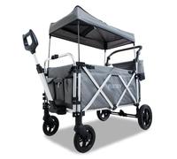 FUXLIFE FX-CTL950 | Premium Large Folding Wagon with Canopy | Foldable Kids Wagon with Padded Interior, 5-Point Harness, Suspension Wheels & Cool Bag | Grey