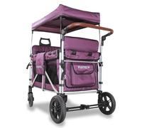 FUXLIFE FX-CTXL900 Premium XL Folding Wagon for 4 Kids with Raised Double Seats, 5-Point Safety Belts & Sun Canopy - Foldable Handcart with Solid Rubber Tyres - Purple