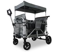 FUXLIFE FX-CTXL900 Premium XL Folding Wagon for 4 Kids with Raised Double Seats, 5-Point Safety Belts & Sun Canopy - Foldable Handcart with Solid Rubber Tyres - Grey