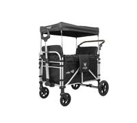 FUXLIFE FX-CTXL900 XL Foldable 4-Seater Handcart | Black Family Wagon with UPF 50+ Canopy, 5-Point Harnesses, Suspension Wheels, Push & Pull Handles, 75 kg Load Capacity