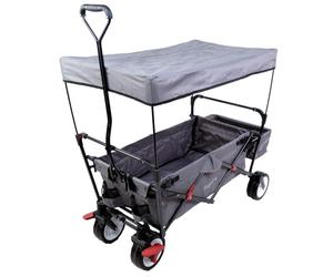 FUXLIFE handcart FX-CT350 Grey - foldable handcart for children & luggage - compact foldable handcart with rear bag & sun canopy - only 12 kg - lots of storage space - with parking brake