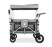 FUXTEC FX-CTXL900 Premium Grey XL All-Terrain Folding Wagon for Kids - 4-Seater Stroller Wagon with Canopy, Safety Belts & Steel Frame - Foldable Push-Pull Cart for Families
