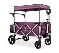 Fuxtec CTL900 Wagon for Kids to Sit In -Purple- Folding Stroller for 2 Kids, Push Pull Cart with 5-Point Harness, Adjustable Handle, 4-Wheel Bollerwagen,