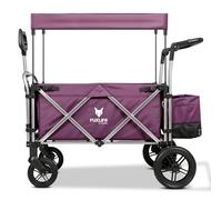 Fuxtec CTL900 Wagon for Kids to Sit In -Purple- Folding Stroller for 2 Kids, Push Pull Cart with 5-Point Harness, Adjustable Handle, 4-Wheel Bollerwagen,