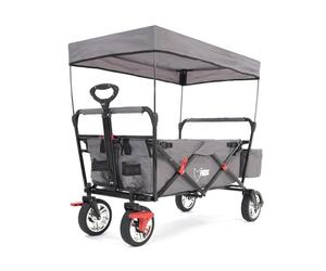 FUXTEC CT500 Grey Folding Wagon for Kids to Sit In - Stroller-Style Push-Pull Cart with Removable Canopy, Rear Bag, Adjustable Handle & 4-Wheel Design for Outdoor Transport