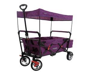FUXTEC CT500 Purple Folding Wagon for Kids to Sit In - Stroller-Style Push-Pull Cart with Removable Canopy, Rear Bag, Adjustable Handle & 4-Wheel Design for Outdoor Transport