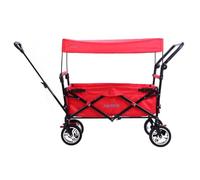 FUXTEC CT700 Red Folding Wagon for Kids to Sit In - Stroller-Style Push-Pull Hand Cart with Removable Canopy, Dual Brakes & 4-Wheel Design for Outdoor Transport, Hiking & Fishing