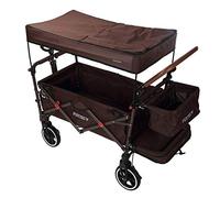 FUXTEC Wagon for Kids to Sit In - Folding Stroller Wagon, Removable Canopy, 5-Point Harness, Portable Push Pull Cart, Garden Trolley, Outdoor Transport, Adjustable Handle - CT850