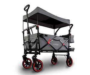 FUXTEC CT850 Grey Folding Stroller Wagon for Kids to Sit In - Portable Push-Pull Wagon with Removable Canopy, 5-Point Safety Harness & Adjustable Handle for Outdoor Transport