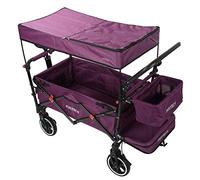 FUXTEC Wagon for Kids to Sit In - Folding Stroller Wagon, Removable Canopy, 5-Point Harness, Portable Push Pull Cart, Garden Trolley, Outdoor Transport, Adjustable Handle - CT850