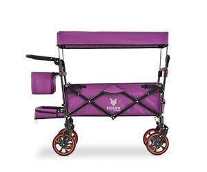 FUXTEC CT850 Purple Folding Stroller Wagon for Kids to Sit In - Portable Push-Pull Wagon with Removable Canopy, 5-Point Safety Harness & Adjustable Handle for Outdoor Transport
