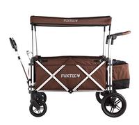 FUXTEC CTL900 Brown Folding Stroller Wagon for Kids to Sit In - 2-Seater Push-Pull Wagon with 5-Point Harness, Adjustable Handle & All-Terrain 4-Wheel Design