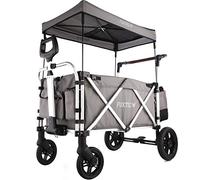 FUXTEC CTL900 Grey Folding Stroller Wagon for Kids to Sit In - 2-Seater Push-Pull Wagon with 5-Point Harness, Adjustable Handle & All-Terrain 4-Wheel Design