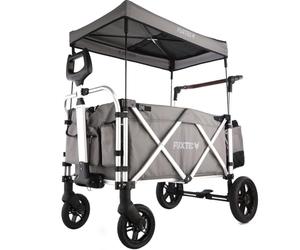 FUXTEC CTL900 Grey Folding Stroller Wagon for Kids to Sit In - 2-Seater Push-Pull Wagon with 5-Point Harness, Adjustable Handle & All-Terrain 4-Wheel Design