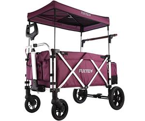 FUXTEC CTL900 Purple Folding Stroller Wagon for Kids to Sit In - 2-Seater Push-Pull Wagon with 5-Point Harness, Adjustable Handle & All-Terrain 4-Wheel Design