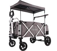 Fuxtec CTL900 Wagon for Kids to Sit In - Folding Stroller Wagon for 2 Kids, Push Pull Cart with 5-Point Harness, Adjustable Handle, Durable & Portable, 4-Wheel Bollerwagen, Premium Grey