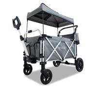 FUXTEC CTL950 Grey All-Terrain Folding Stroller Wagon for Kids to Sit In - 2-Seater Push-Pull Wagon with Removable Roof, Padded Interior, 5-Point Safety Harness & Solid Rubber Tyres