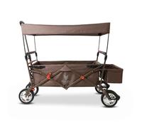 FUXTEC Foldable Handcart FX-CT500 | Brown | Folding Wagon with UV Sun Canopy | Padded Interior | Rear Storage Pocket | 75kg Capacity