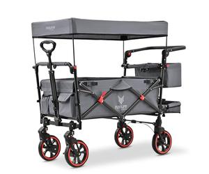 FUXTEC Foldable Handcart FX-CT850 | Grey | Premium Folding Wagon with Interior Extension | UV Sun Canopy | Spring-Suspended Wheels | 75kg Capacity