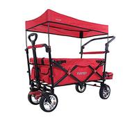 FUXTEC Folding Wagon for Kids to Sit In FX-CT800 • Red • 75 kg • Roof | Stroller style hand cart • Front and rear wheel brakes • Solid rubber tyres • Interior extension for extra long legroom