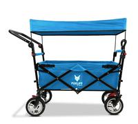 FUXTEC Folding Wagon for Kids to Sit In - Hand Cart, Garden Trolley, Stroller, Outdoor Transport, Fishing, Hiking, Removable Canopy, Push Handle/Pull Rod, Dual Brake System - CT700 Blue