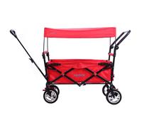 FUXTEC Folding Wagon for Kids to Sit In - Hand Cart, Garden Trolley, Stroller, Outdoor Transport, Fishing, Hiking, Removable Canopy, Push Handle/Pull Rod, Dual Brake System - CT700 Red