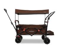FUXTEC FX-CTB800 Brown Foldable Beach Wagon with Roof - Extra-Wide Wheel Trolley with Push Handle, Parking Brake & Interior Extension - Folding Handcart for Sand & Outdoor Transport