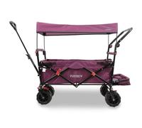 FUXTEC FX-CTB800 Purple Foldable Beach Wagon with Roof - Extra-Wide Wheel Trolley with Push Handle, Parking Brake & Interior Extension - Folding Handcart for Sand & Outdoor Transport