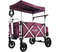 Fuxtec CTL900 Wagon for Kids to Sit In -Purple- Folding Stroller for 2 Kids, Push Pull Cart with 5-Point Harness, Adjustable Handle, 4-Wheel Bollerwagen,