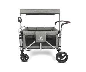 FUXTEC FX-CTXL900 Premium Grey XL All-Terrain Folding Wagon for Kids to Sit In - 4-Seater Collapsible Stroller Wagon with Canopy, Safety Belts & Durable Steel Frame - Foldable Utility Cart for