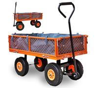 FUXTEC FX-GW350 Heavy-Duty Garden Trolley & Utility Cart | 350 kg Load Capacity, Removable Hinged Steel Sides, Inner Liner, Padded Pull Handle & Large 26 cm Pneumatic Wheels
