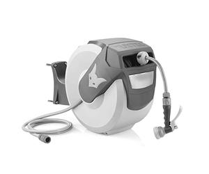 FUXTEC FX-WSA20G Retractable Hose Reel 20m 1/2" | Automatic Wall Mounted Garden Hose Reel | 180° Swivel | Self Retracting System | Includes Spray Gun & Fittings | Heavy Duty Grey