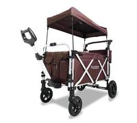 FUXTEC Wagon for Kids to Sit In CTL950 Brown - Foldable Stroller Wagon for 2 Kids with Removable Roof, Padded Interior, 5-Point Safety Harness, Push-Pull Cart with Parking Brake & Solid Rubber Tyres