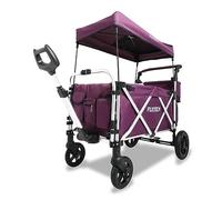 FUXTEC Wagon for Kids to Sit In CTL950 Purple - Foldable Stroller Wagon for 2 Kids with Removable Roof, Padded Interior, 5-Point Safety Harness, Push-Pull Cart with Parking Brake & Solid Rubber Tyres