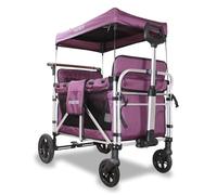 FUXTEC Wagon for Kids to Sit in CTXL900 Purple - All-Terrain Folding Stroller for 4 Kids - Collapsible Utility Cart with Canopy & Safety Belts - Foldable Hand Pull Wagon - Durable Steel Frame