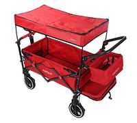 FUXTEC Wagon for Kids to Sit In - Folding Stroller Wagon, Removable Canopy, 5-Point Harness, Portable Push Pull Cart, Garden Trolley, Outdoor Transport, Adjustable Handle - CT850