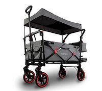 FUXTEC Wagon for Kids to Sit In - Folding Stroller Wagon, Removable Canopy, 5-Point Harness, Portable Push Pull Cart, Garden Trolley, Outdoor Transport, Adjustable Handle - CT850